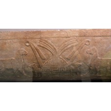 The Uruk Trough, sheep approaching a reed hut, lambs emerge